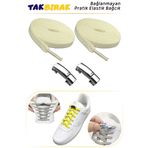 Foottab Takbırak Mıknatıslı Lastikli Ayakkabı Bağcığı, Akıllı Bağcık, Çocuk, Spor Converse Nike Bağcık, Krem
