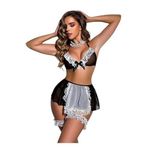 For Dreams Kadın Fransız Hizmetçi Kostümü, Siyah ve Beyaz, Dantel Detaylı, Şeffaf Tül, Sütyen ve Etek Set 8617 (L)