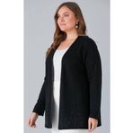 FOR ESRA BIG TREND Kadın Büyük Beden Etek Ucu Taş Detay Parlak Şerit Ön Açık Kısa Viskon Esnek Hırka