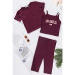 For You Kids 3'lü Los Angeles Baskılı Tshirt Atlet Tayt Bordo Takım - 9 - 10 Yaş