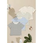 For You Kids 4'lü Kız Çocuk Yeşil Saks Siyah Taş Çizgili Tshirt - Çok Renkli - 7 - 8 Yaş