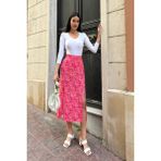 For You Moda Doğal Viskon Çift Yırtmaç Desenli Fuşya Etek - 2XL