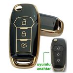 Ford Fiesta Ecosport Fusion Courier Focus 4 Uyumlu Kumanda Anahtar Kılıfı Oto Anahtarlık SİYAH GOLD