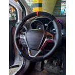 Ford Fiesta Uyumlu Kirmizi Yuzuklu Noktali-Alkantara Dikmeli Direksiyon Kilifi