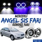 Ford Focus 2 2004-2008 Uyumlu Üniversal Mercekli Angel Sis Farı Metal Su Geçirmez 76 Mm Mavi Halkalı Gündüz Farı Angel Eyes 2 Adet