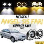 Ford Focus 2 2004-2008 Uyumlu Üniversal Mercekli Angel Sis Farı Metal Su Geçirmez 76 Mm Sarı Halkalı Gündüz Farı Angel Eyes 2 Adet