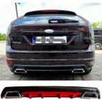 Ford Focus 2 Hb Difüzör Arka Tampon Eki 2 Egzoz Çıkışlı Kırmızı Lüx Tip