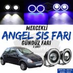 Ford Ka 1996-2008 Uyumlu Üniversal Mercekli Angel Sis Farı Metal Su Geçirmez 76 Mm Mavi Halkalı Gündüz Farı Angel Eyes 2 Adet