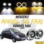 Ford Ka 1996-2008 Uyumlu Üniversal Mercekli Angel Sis Farı Metal Su Geçirmez 76 Mm Sarı Halkalı Gündüz Farı Angel Eyes 2 Adet