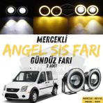 Ford Transit Connect 2002-2013 Uyumlu Üniversal Mercekli Angel Sis Farı Metal Su Geçirmez 76 Mm Sarı Halkalı Gündüz Farı Angel Eyes 2 Adet