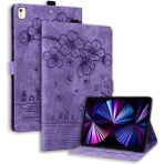 Forestl Digital iPad 10.2 (2019 2020 2021) Deri Çiçek Kedi Baskılı Tablet Kılıfı (Yurt Dışından) - Mor