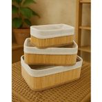 Forever İç Astarlı MDF Taban 3'lü Doğal Bambu Sepet Organizer