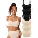 FOREVER MORE 6'lı Kadın Ince Pedli Askılı Dikişsiz Esnek Büstiyer SİYAH-TEN-XL