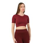 FOREVER MORE Kadın V Yaka Kısa Kollu Dikişsiz Esnek T-shirt Crop Top bordo-L
