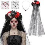Forhandy Cadılar Bayramı gülleri kuru kafa tacı ve yüz dövmeleri, Dia de los Muertos Cadılar Bayramı kostümü kadın saç tacı kuru kafa güller "Kalp" kolye Cadılar Bayramı karnaval kostüm parti için