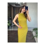 Forlady4 Yağ Yeşili Dik Yaka Salsa Triko Kadın Maksi Boy Elbise