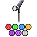 Forlife 7 Renk RGB 18 LED Spot Güneş Enerjili Bahçe Aydınlatması, Fotoselli, Aplik, 18W, Su Geçirmez Dış Mekan Solar Lamba, Duvar Ve Zemin Montajı (Kırmızı, Yeşil, Mavi, Amber, Mor, Beyaz, Turkuaz)