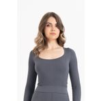 Formeasy Kadın Dikişsiz Örme Fitilli Uzun Kollu Kare Yaka Crop Bluz 9010