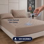 Formeya %100 Pamuk Renkli Kapitone Fitted Full Kenar Su Sıvı Geçirmez Yatak Koruyucu Alez Tek Çift Battal - 120 x 200 cm - Kahverengi