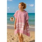 Formeya %100 Pamuk Yetişkin Pembe Peştemal Panço Bornoz Plaj Havlusu L-XL