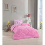 Formeya Princess Desenli Tek Kişilik Çift Taraflı Wellsoft Yorgan ve Yastık Kılıfı Seti (Çarşafsız) - Pembe - 155 x 215 cm