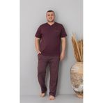 FORMO Erkek %100 Organik Pamuk Ekose Kısa Kollu Düğmeli Doğal Battal Pijama Takımı