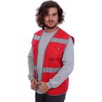 Formteks Işçi Çok Cepli Reflektörlü Alet Yeleği Kırmızı / Gri - Gri - Kırmızı - 2XL