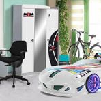Formula Genç Odası Takımı Beyaz Jaguar Full Ledli Arabalı Yatak