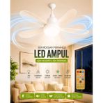 Formzen 30W Uzaktan Kumandalı Rüzgar Pervaneli Tavan Vantilatörlü Ampul 3 Renkli LED Ledli Avize E27 Duy - Beyaz