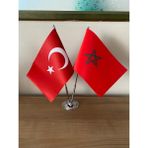 Fors Bayrak Fas Masa Bayrağı Krom Direkli Ikili Bayrak