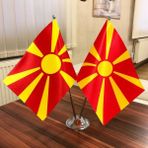 Fors Bayrak Kuzey Makedonya Masa Bayrağı Krom Direkli Ikili Bayrak