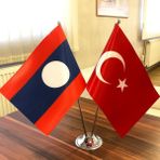 Fors Bayrak Laos-Türkiye Masa Bayrağı Krom Direkli Ikili Bayrak