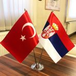 Fors Bayrak Sırbistan-Türkiye Masa Bayrağı Krom Direkli Ikili Bayrak