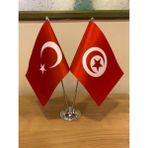 Fors Bayrak Tunus Masa Bayrağı Krom Direkli Ikili Bayrak - Renkli
