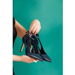 FORS SHOES Lacivert Cilt Seksi Mujer Bilekten Bağlamalı Stilettos Özel Seri 9 cm