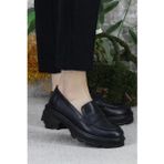 Fort 429003 Siyah Rahat Kalın Taban Kadın Loafer Ayakkabı