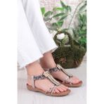 Fort Guja 24Y150-38 Anatomik Rahat Kaymaz Taban Taşlı Kadın Sandalet - Bej