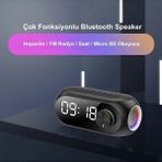 Fortico Bluetooth Hoparlör Mp3 Fm Çok Fonksiyonlu Speaker S8 Rgb LED Işıklı Dijital Saat Alarm Şarjlı - Siyah
