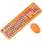 Fortrek Renkli Daktilo Tuşlu Kablosuz Q Multimedia Klavye + Mouse Set - Turuncu