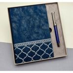 ForWhat Büro Ev Ofis Hediyesi için 2PARÇA Kutulu Desenli Deri Defter Metal Roller Kalem Seti