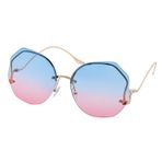 Foryysa Trendy kare çerçeve güneş gözlüğü klasik Vintage çerçevesiz degrade renk Lens altıgen gözlük kadınlar erkekler için, Mavi-Pembe
