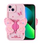 Forzacase iPhone 13 ile uyumlu Butterfly Serisi 3D Kelebek Figür Tasarımlı Silikon Kılıf (Açık Pembe)