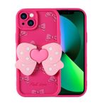 Forzacase iPhone 13 ile uyumlu Butterfly Serisi 3D Kelebek Figür Tasarımlı Silikon Kılıf (Koyu Pembe)