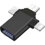 Forzacase Micro USB Type-C Lightning To 4in1 Otg USB Çevirci Kamera Flash Bellek Adaptör - FC930 - Siyah