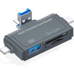 Forzacase Type-C, Lightning, Micro USB Uyumlu USB 3.0 Otg Sd Kart Okuyucu Çevirici Adaptör - FC1159 - Gri