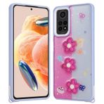 Forzacase Xiaomi Redmi Note 12 Pro 4G ile uyumlu Cute Serisi Parlayan Simli Kabartma Figürlü Kılıf (Çiçekli)