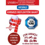 Fosfor Şerit Bant - Reflektör Bant - 3 Metre Kesikli Kırmızı - Tüvtürk Onaylı