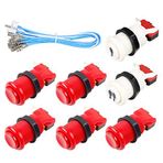 Fosiya 7X Arcade Düğmeleri 30 mm Happ Tipi Standart Basmalı Düğme Anahtar 20 cm Düğmeli Kablo Arcade Joystick Arcade1up Oyun Konsolu (Kırmızı)