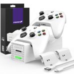 Fosmon Dual Controller Şarj İstasyonu Xbox Series X/S 2020 ile Uyumlu (Xbox One/360 için değil) Denetleyici, (Çift Yuvalı) Yerleştirme İstasyonu Hızlı Şarj Cihazı ve 2X Şarj Edilebilir Piller - Beyaz