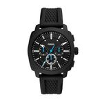 Fossil Erkekler Makine Kronograf Paslanmaz Çelik Saat, Siyah Silikon, 44MM